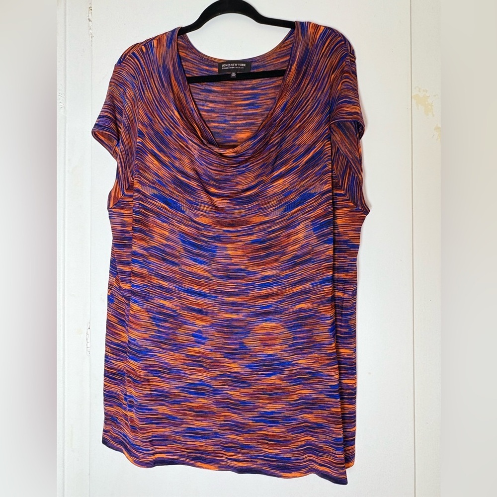 Jones New York Orange and Blue and Orange Womens Short Sleeve Top 2XL